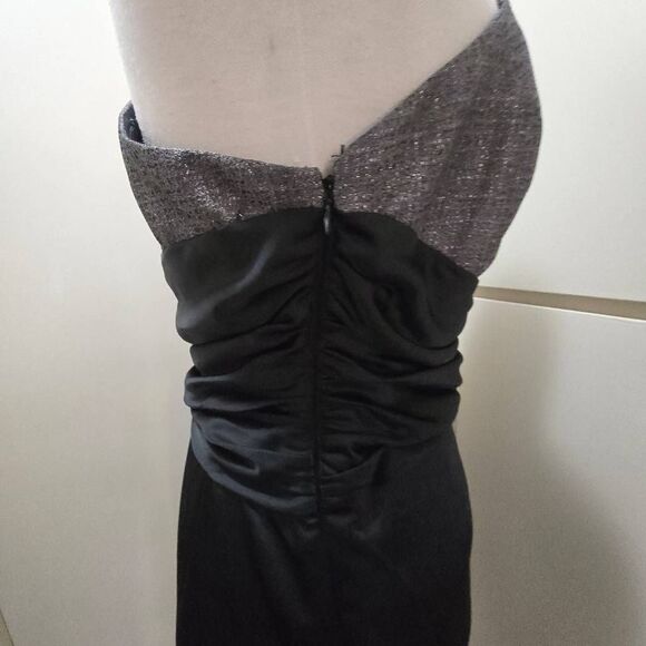Maggy London Black Satin/Dark Silver Lamé Cocktail 1 Shoulder Dress, EUC, S.14 - Picture 13 of 13